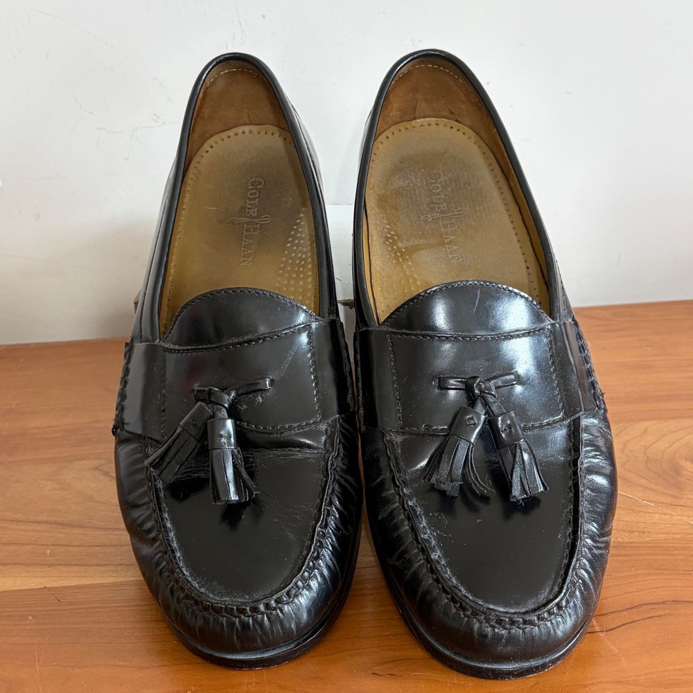 Cole Haan Mens Black Leather Tassel Loafers Dress Shoes 03506 Size 11.5 E Wide